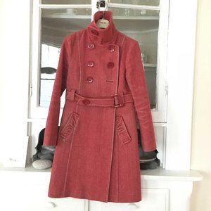 Soia and Kyo, Red Wool Pea Coat, Herringbone, Size Medium
